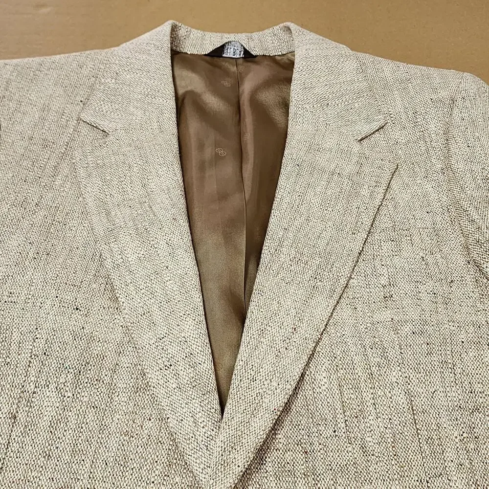 Bill Blass Sport Coat Mens Large Beige Silk Tweed Blazer Classic Fit USA